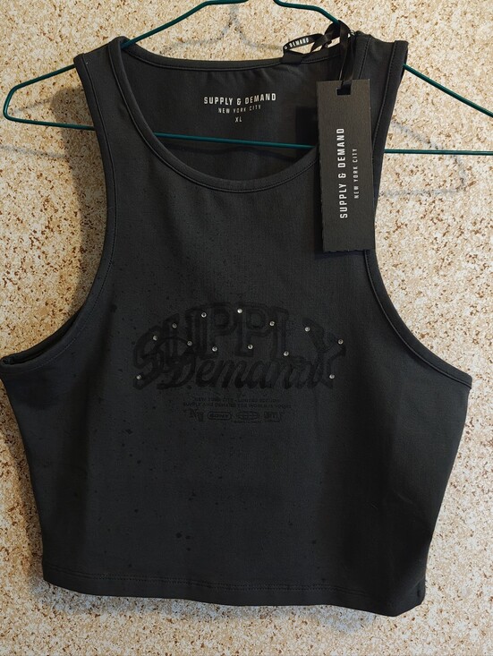 Supply And Demand Tops - NWT Supply & Demand Crop Top Dark Grey With Embellishments Women XL